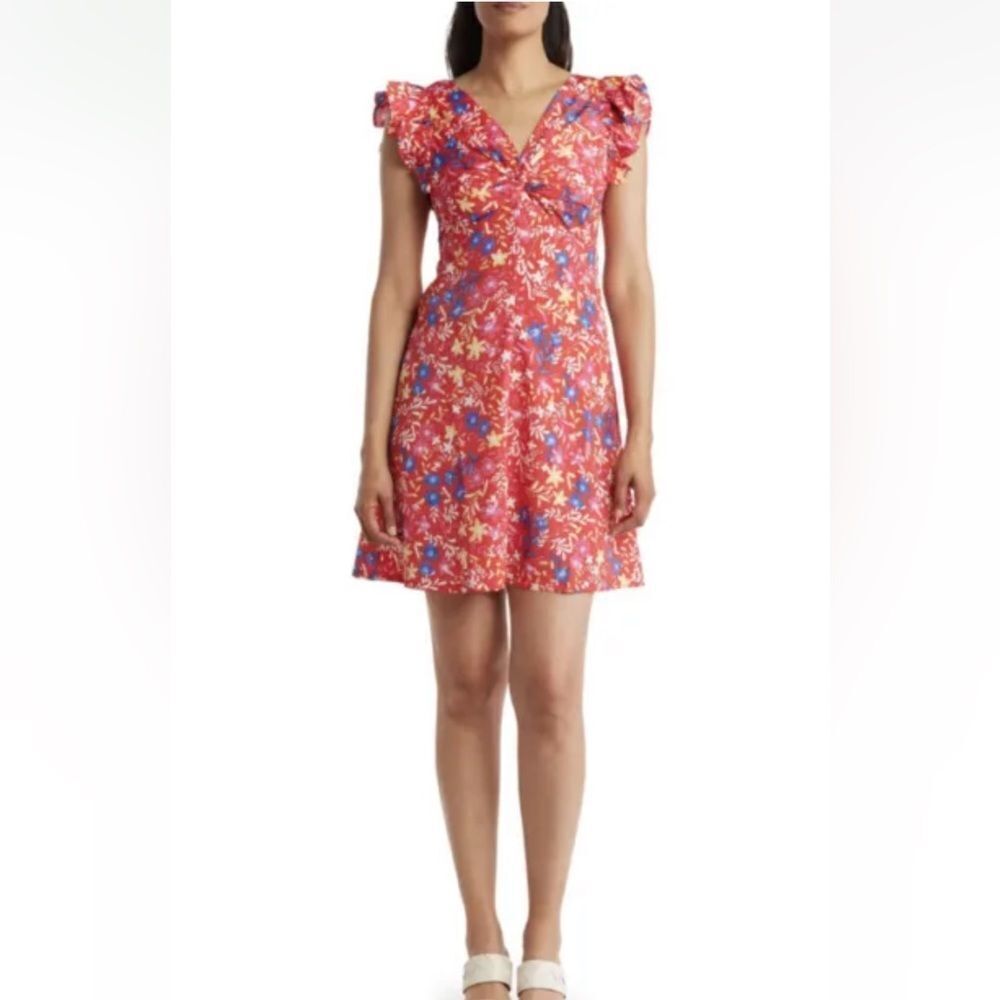 Eliza J Floral Twist Flutter Sleeve Dress Red Size 14